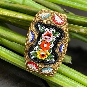 Vintage Italian Micro Mosaic Flower Brooch Made in Italy